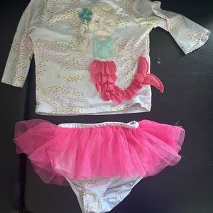 Adorable two piece little girls mermaid bathing suit with tu-tu